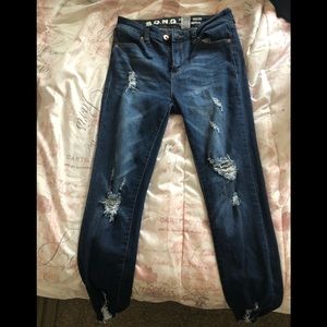S.O.N.G high wasted distressed ankle skinny jeans